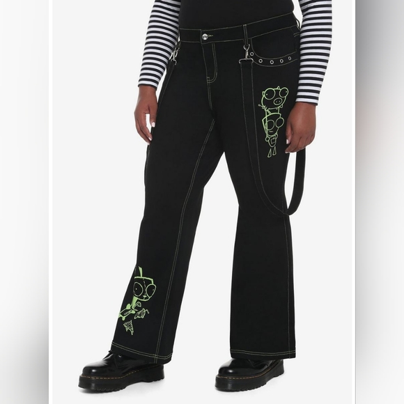 HOT TOPIC Invader Zim GIR Suspender Flare Pants NWT Size 18 - Picture 8 of 8